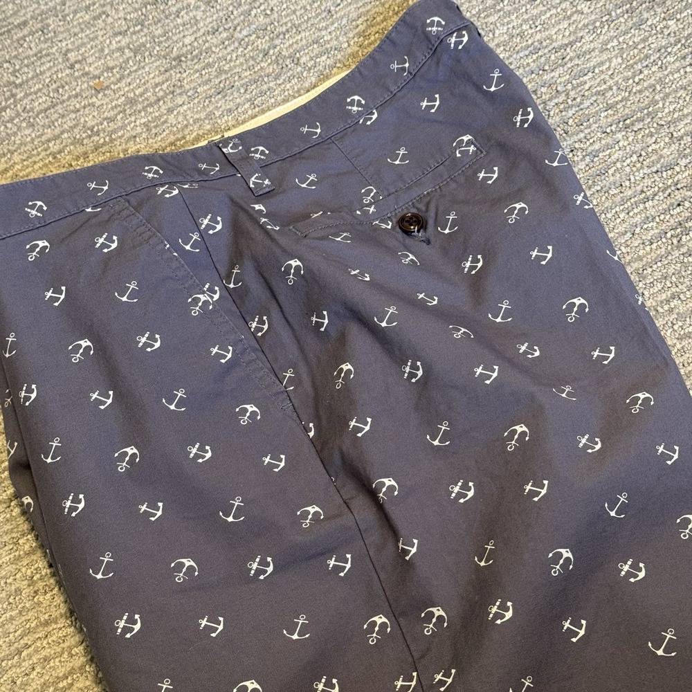 Dockers Men's Shorts Blue 38 Cotton Anchor Print Classic Fit Flat Front Beach